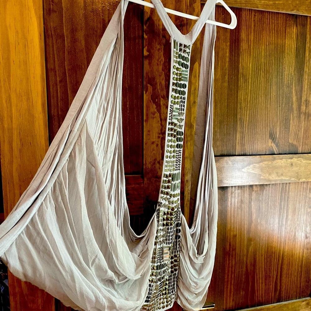 Bohemian vest. Beautiful drape over tank. Metal beaded.